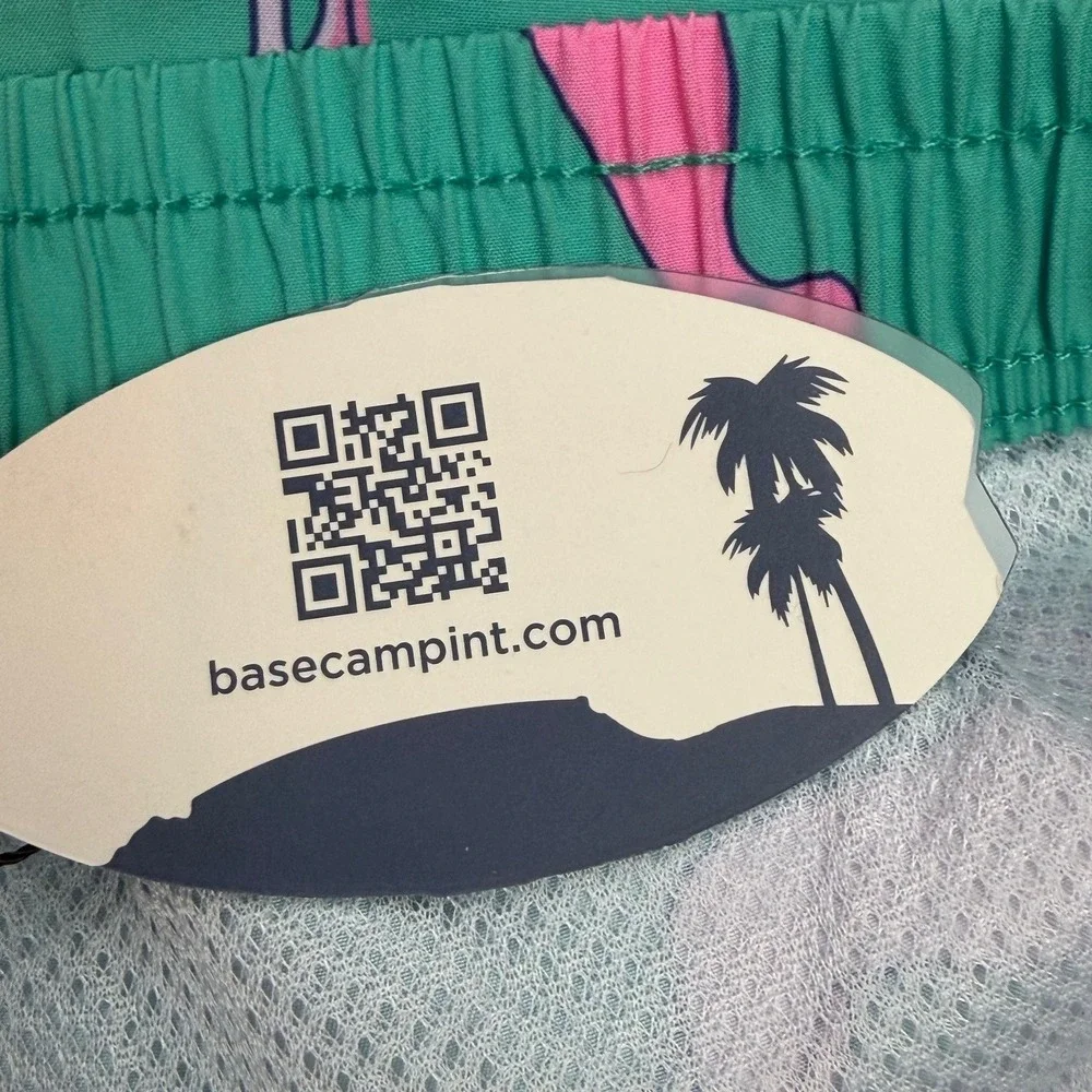 Mens Tropical Dog Print Swim Trunks Teal‎ Pink Retro Preppy Board Shorts